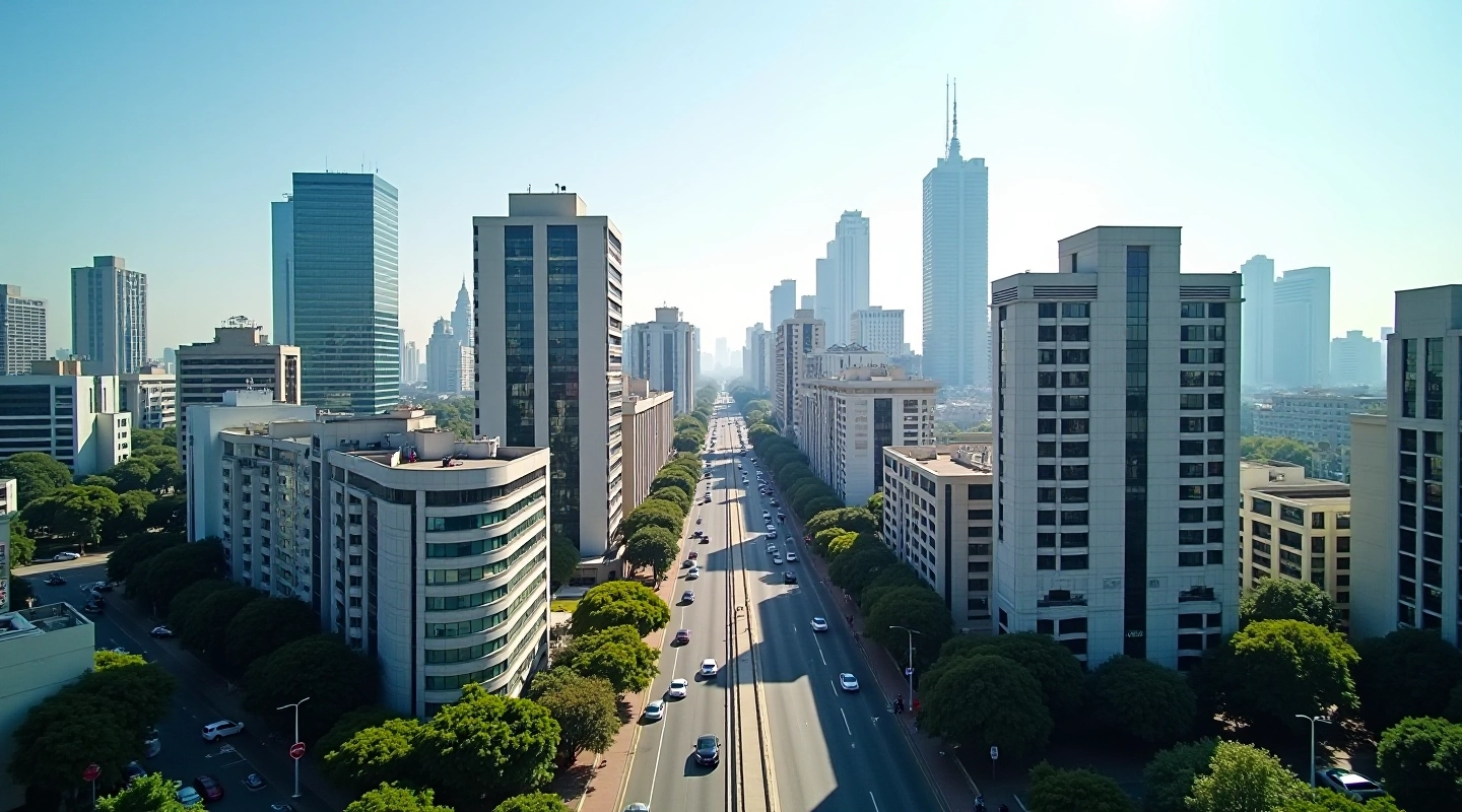 Centro empresarial San Borja con edificios modernos y vista aérea de oficinas comerciales en Lima