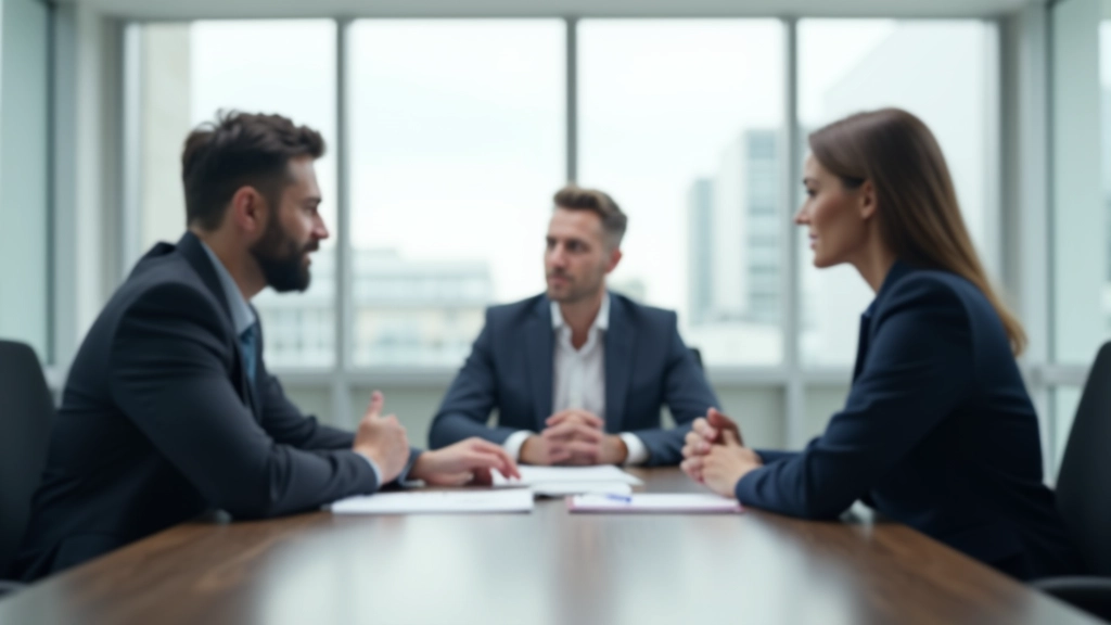 Profesional negociando en reunión de negocios alrededor de mesa moderna en centro empresarial